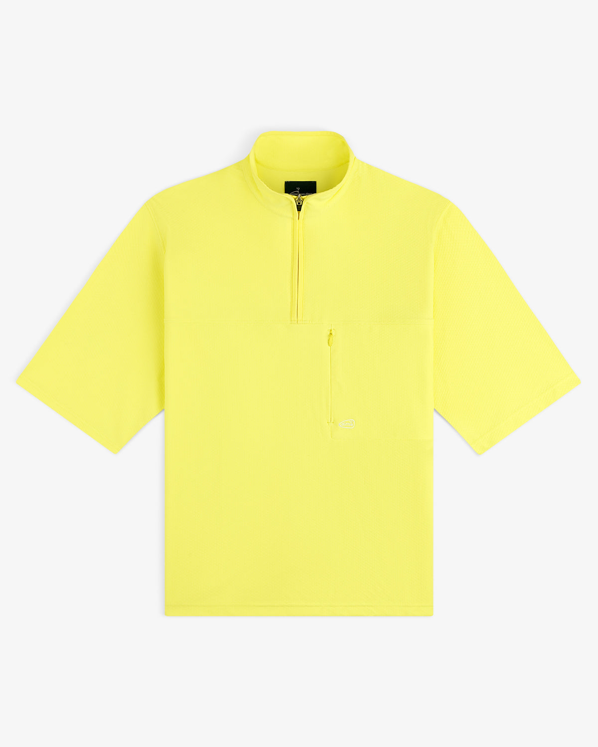 Bright yellow ALD Golf Quarter Zip Pullover with short sleeves and a chest pocket, shown on a plain white background.