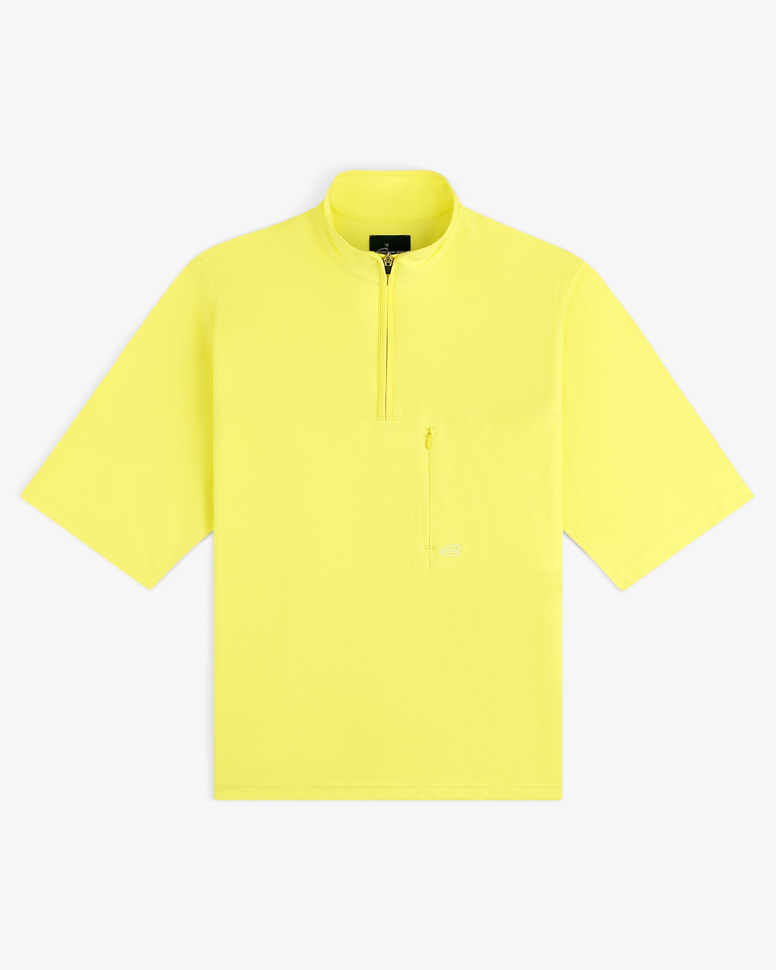 Bright yellow ALD Golf Quarter Zip Pullover with short sleeves and a chest pocket, shown on a plain white background.