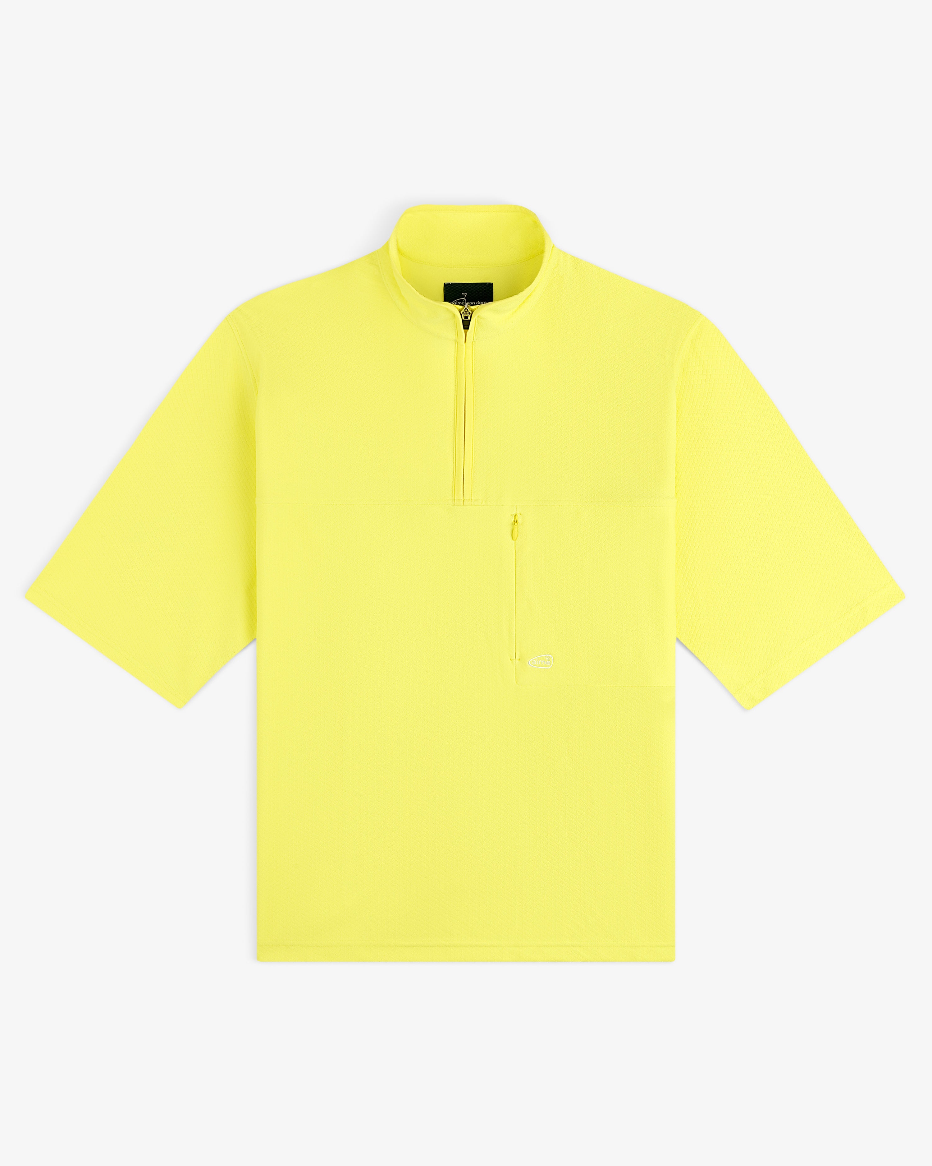 Bright yellow ALD Golf Quarter Zip Pullover with short sleeves and a chest pocket, shown on a plain white background.