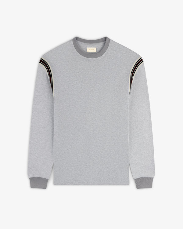 Long-Sleeve Slub Football Tee in light gray with dark gray cuffs/collar and black & white shoulder stripes.