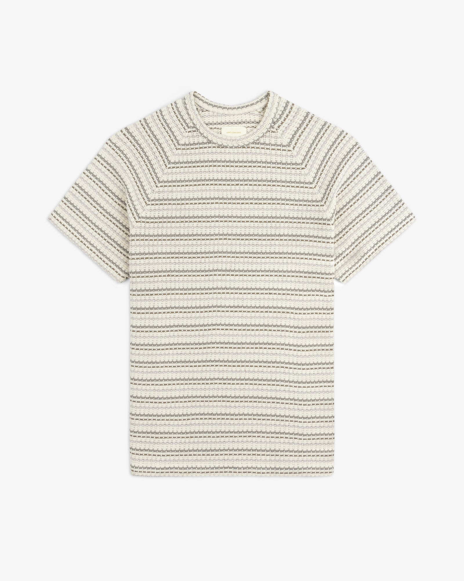 Jacquard Striped Tee in cream with short sleeves and textured black stripes, laid flat on a white background.