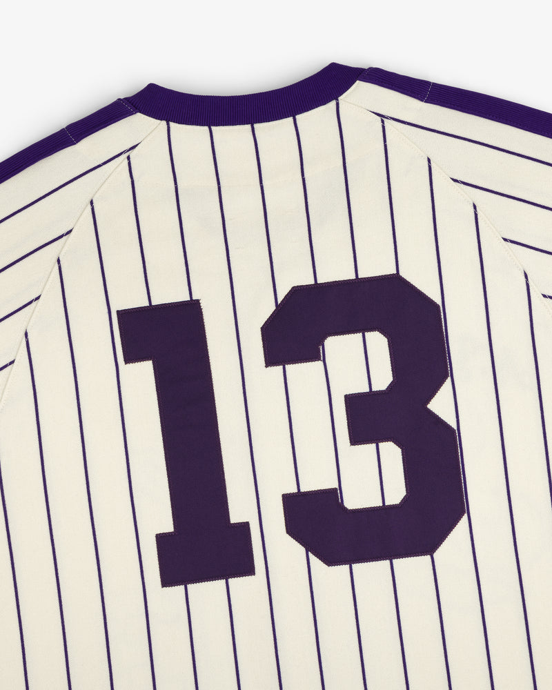 Aimé Baseball Jersey: White pinstripe design with large dark number 13 on the back.