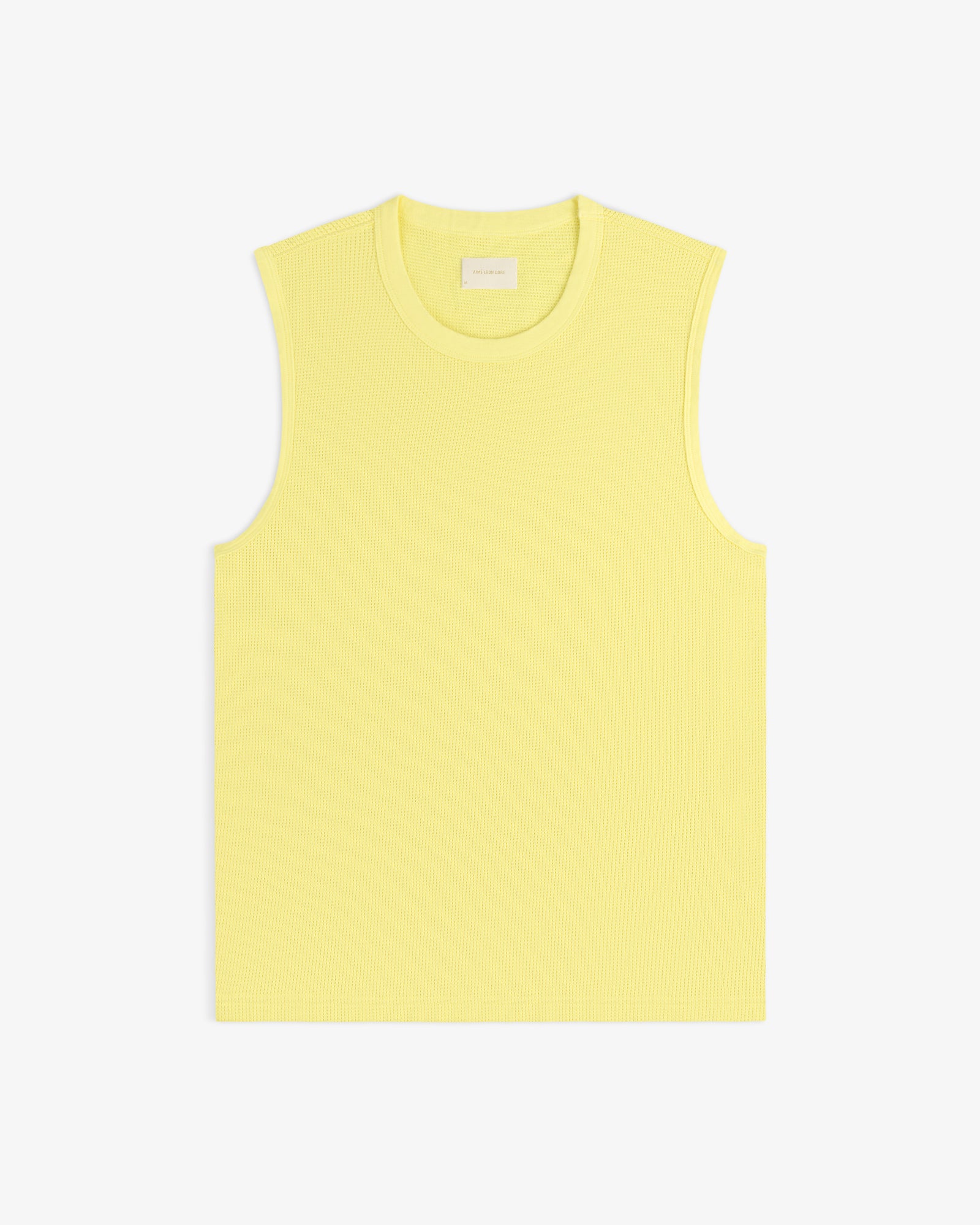Mesh Muscle Tank in yellow, sleeveless and ribbed, displayed flat on a white background.