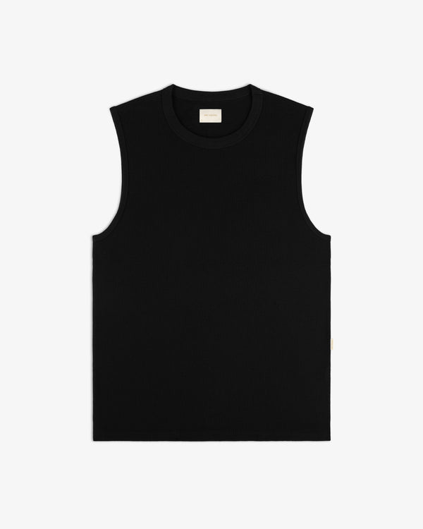 Mesh Muscle Tank in black, sleeveless, displayed flat on a white background.