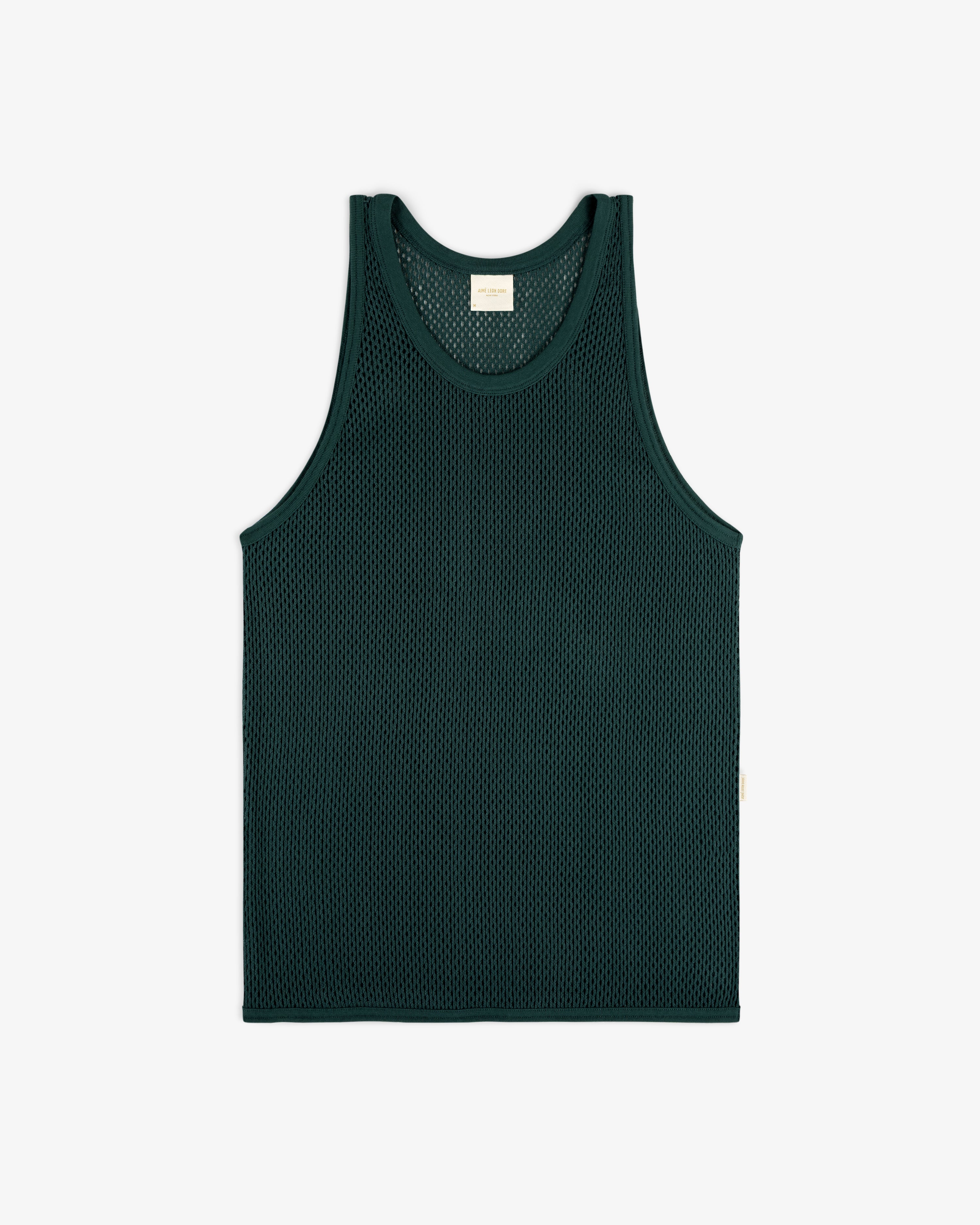 Mesh Tank Top in dark green, displayed flat on a white background.