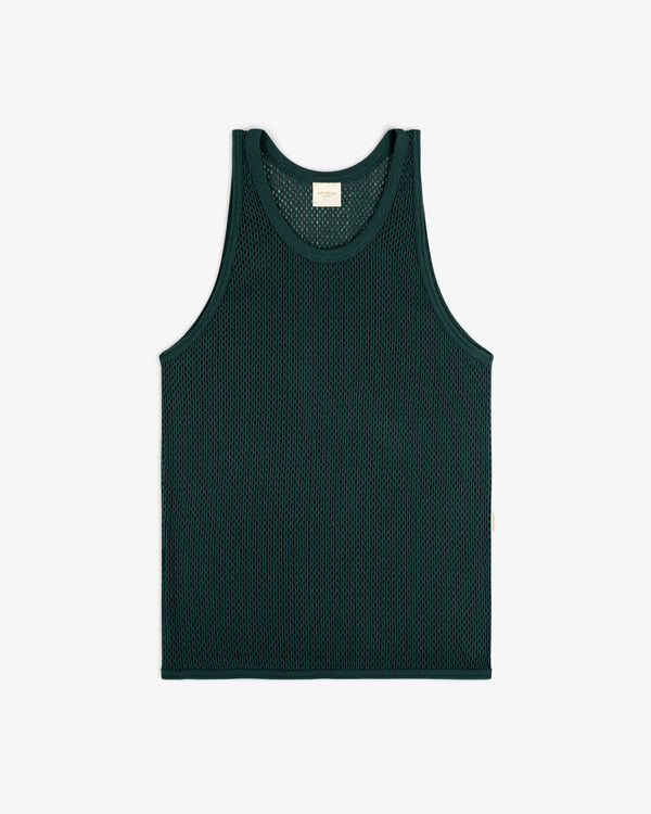 Mesh Tank Top in dark green, displayed flat on a white background.