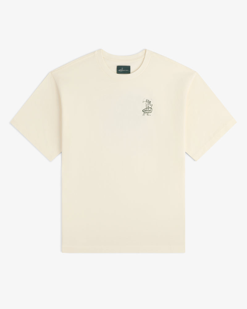 ALD Golf Swing Tee: off-white short-sleeve with a small black graphic and text on the left chest.