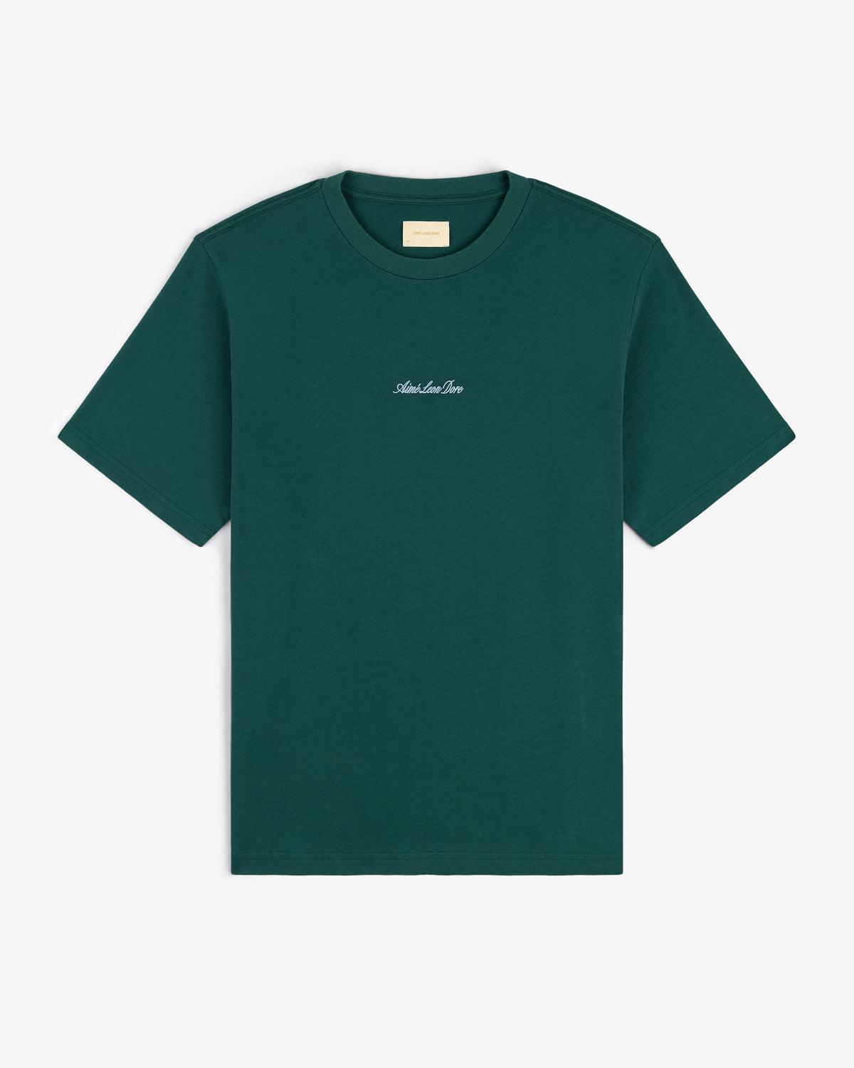 Embroidered Logo Tee in dark green with a small white chest logo, shown flat on a white background.