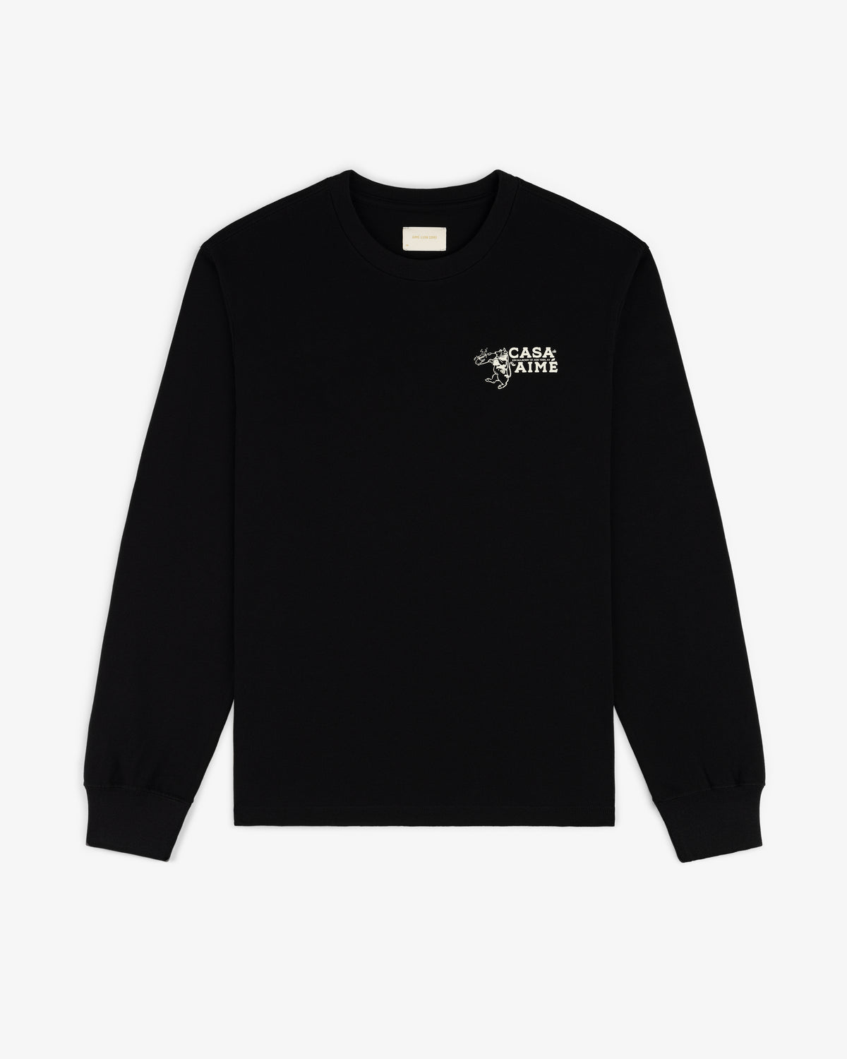 Long-Sleeve Casa Tee: black, small white graphic and CASA AMIÉ text on the left chest.