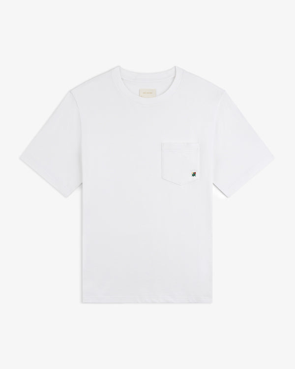 Crest Pocket Tee – plain white short-sleeve shirt with a small left chest pocket.
