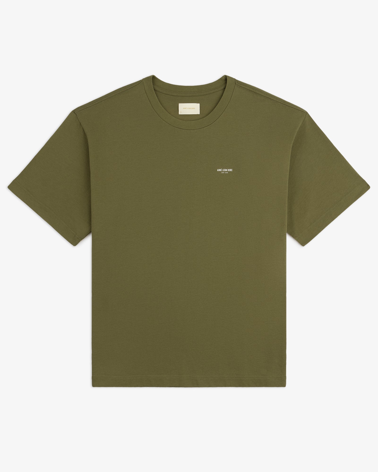 Safari Tee: Olive green short-sleeve t-shirt featuring a small white logo on the left chest.