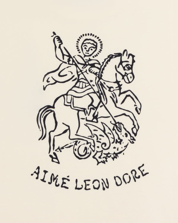 A line drawing of Saint George slaying a dragon on horseback, with Saint George Graphic Tee written below.