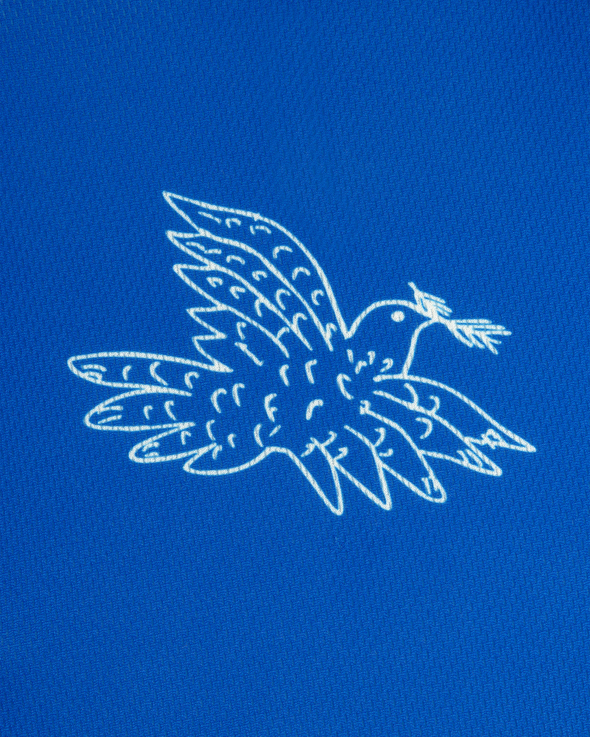 White dove with olive branch on blue texture features on Fassianos Half-Zip Cycling Jersey.