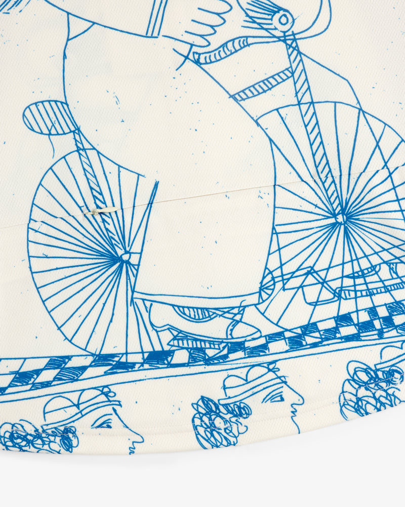 Blue line art of a cyclist and faces decorates the Fassianos Half-Zip Cycling Jersey.