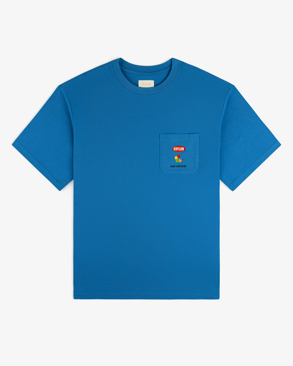 Krylon Pocket Tee: Blue short-sleeve shirt with small Netflix logo and heart graphic on left chest pocket.