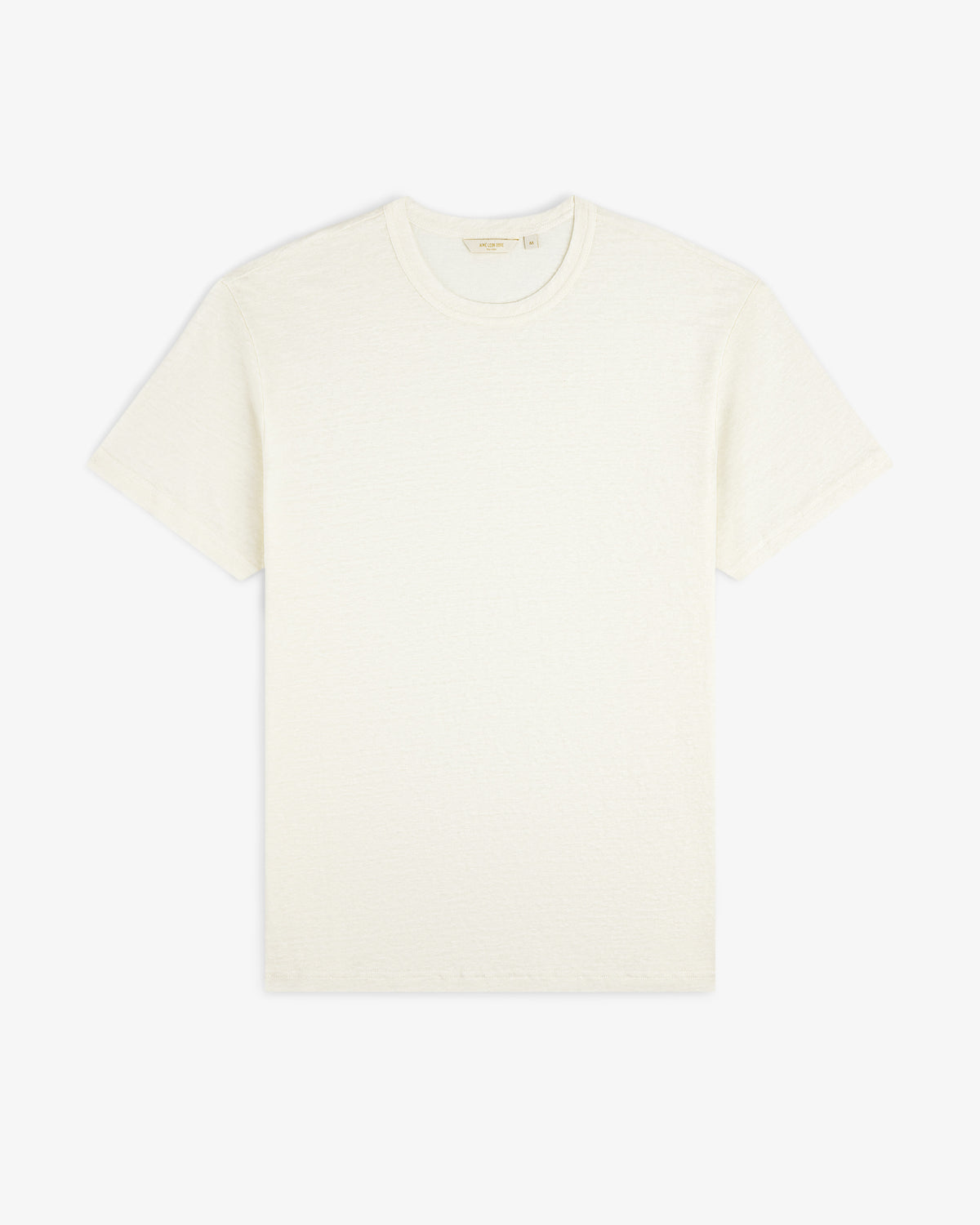 Linen Tee, short-sleeve crew neck, plain white, shown laid flat on a white background.