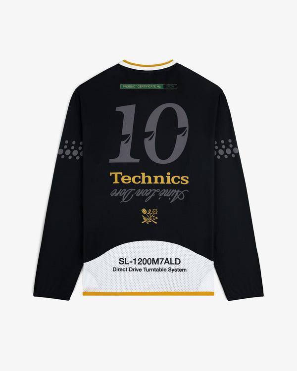 Black ALD / Technics Soccer Jersey with 10, SL-1200M7ALD, and graphic details on the back.