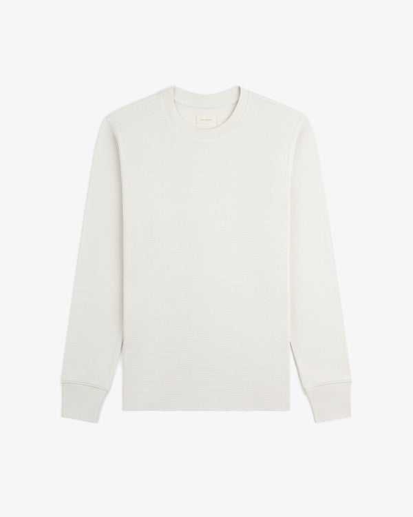 Long-Sleeve Waffle Thermal, white crewneck, laid flat on a white background.