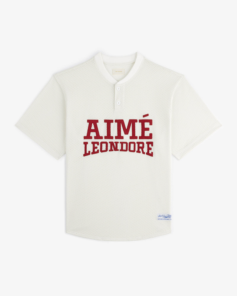 White Mesh Batting Practice Jersey with "AIMÉ LEON DORE" in bold red across the chest.