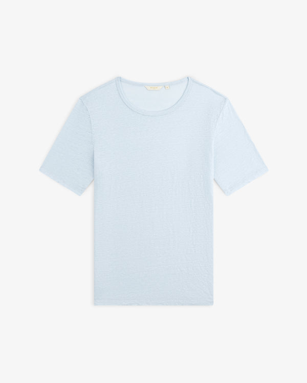 Light blue Linen Tee with short sleeves and crew neck, laid flat on a white background.