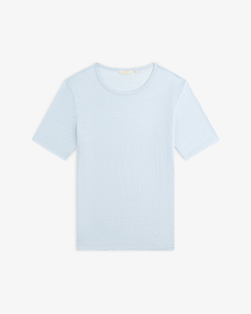 Light blue Linen Tee with short sleeves and crew neck, laid flat on a white background.