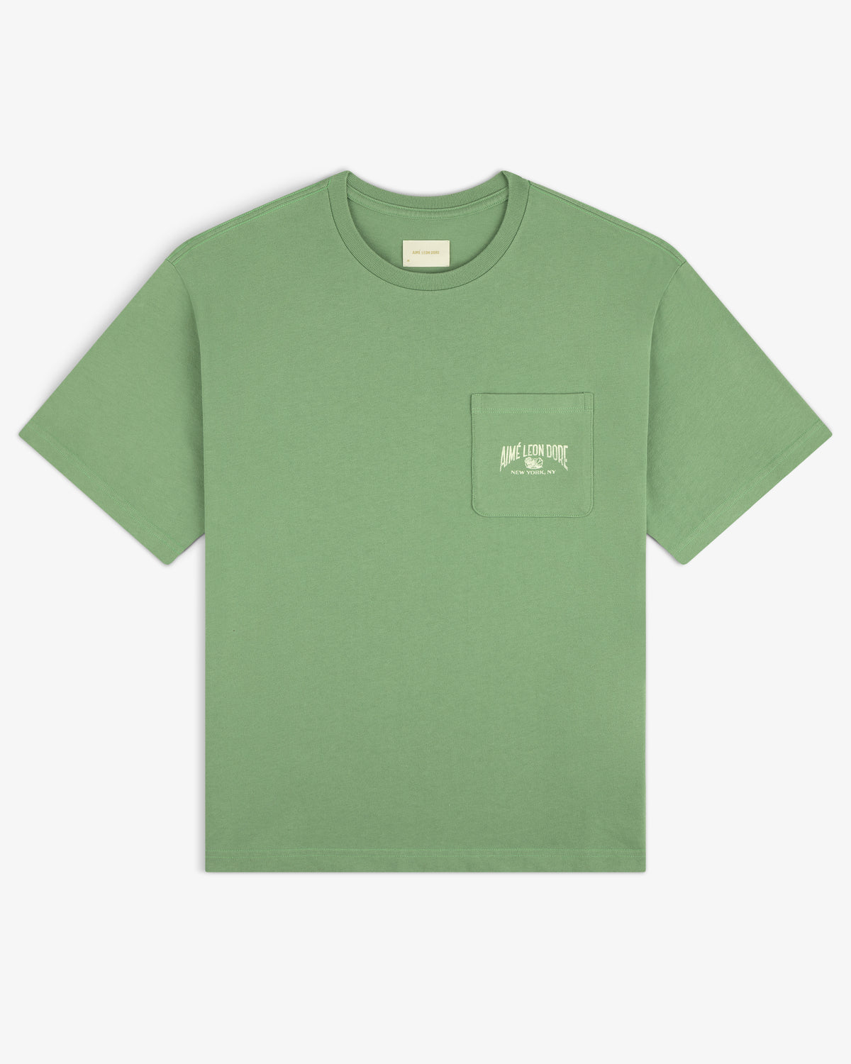 Neighborhood Pocket Tee: Green short-sleeve shirt with chest pocket and small white printed logo.