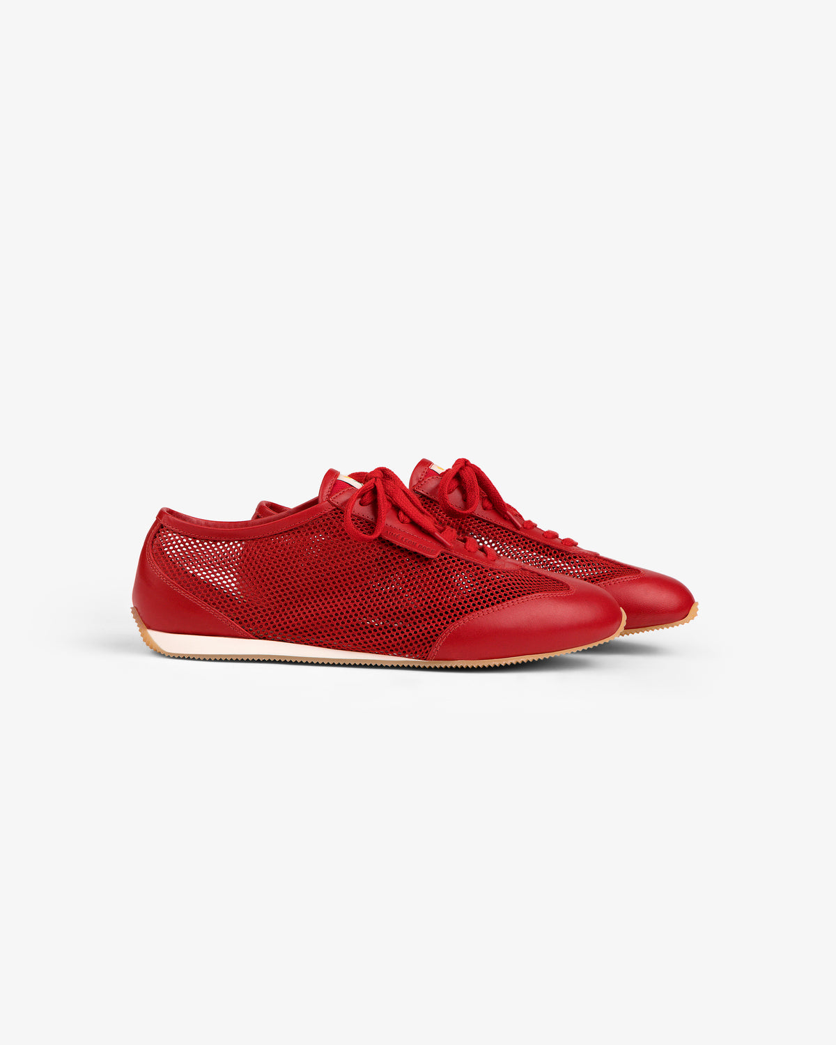 Low Profile Mesh Trainer in red, lace-up with rubber soles, displayed on a white background.