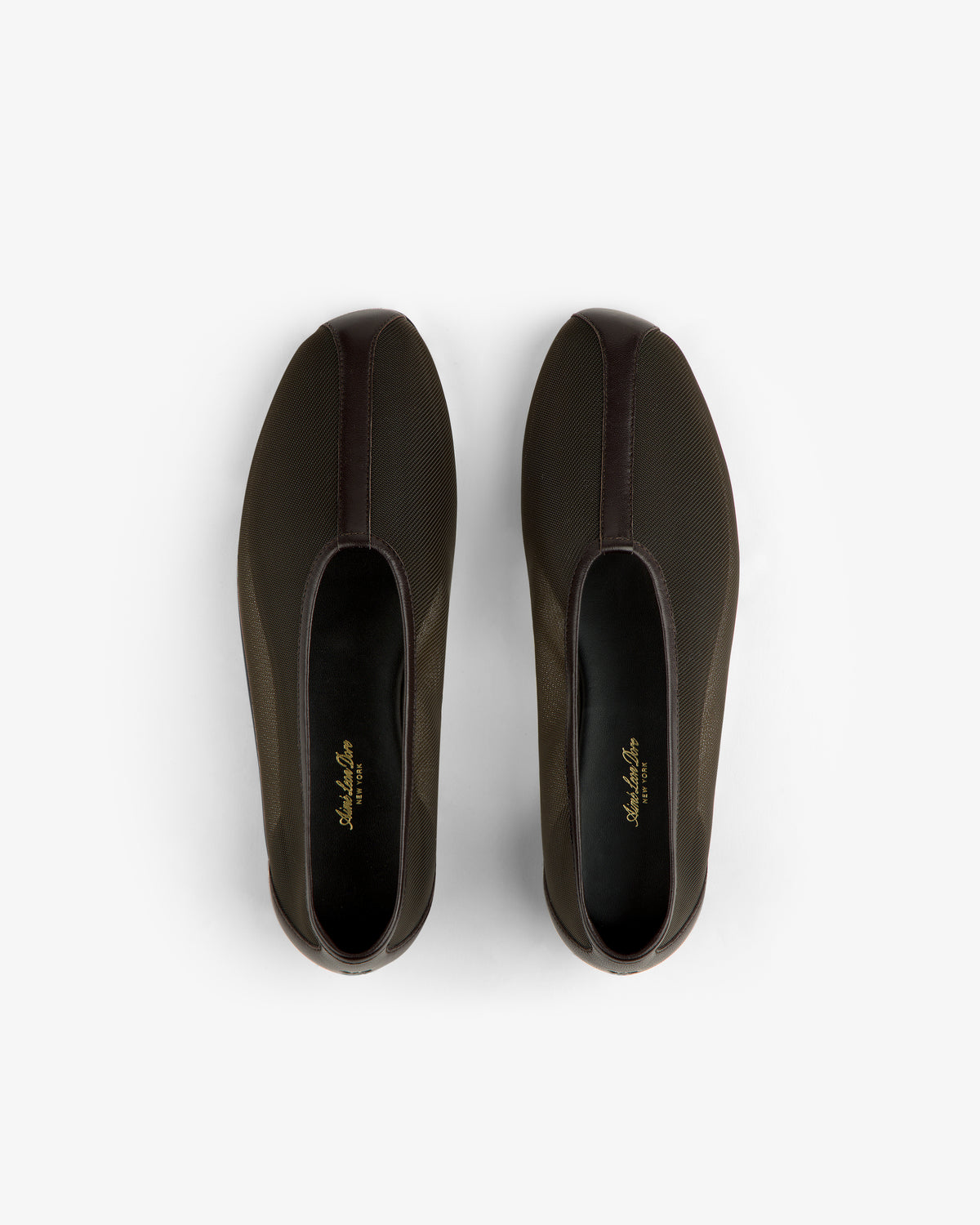 A pair of Mesh Ballet Flats in dark brown viewed from above on a plain white background.