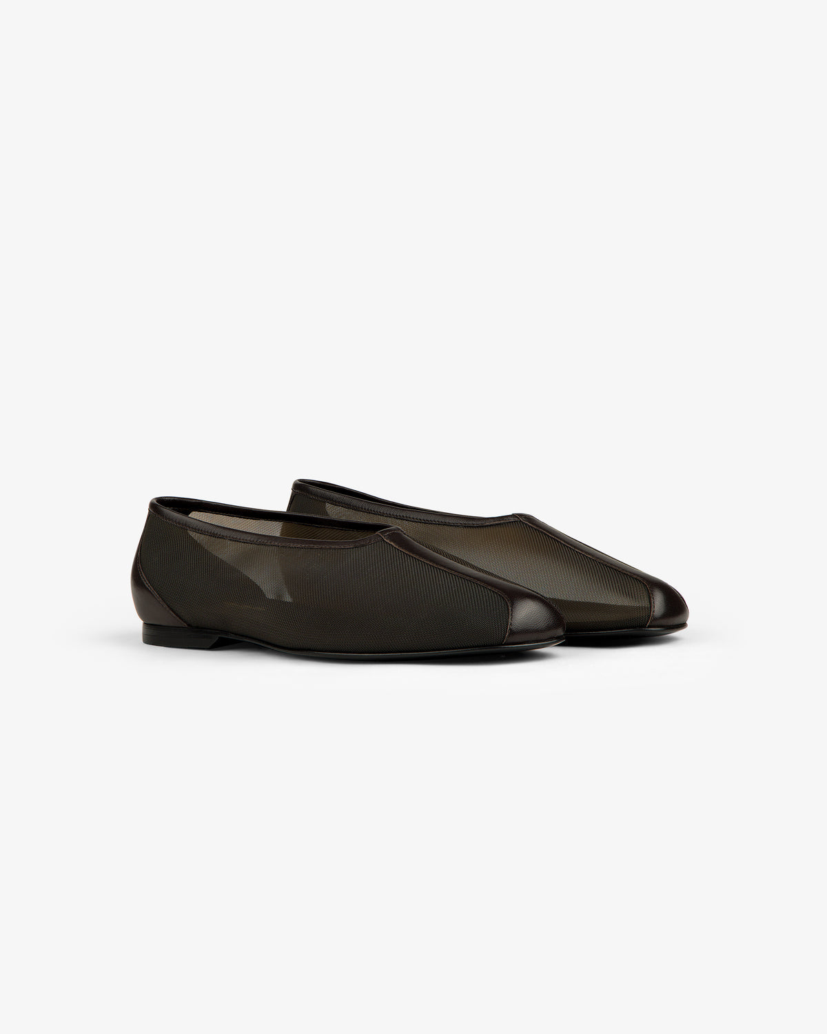 Black Mesh Ballet Flat slip-ons with low heels, shown on a white background.