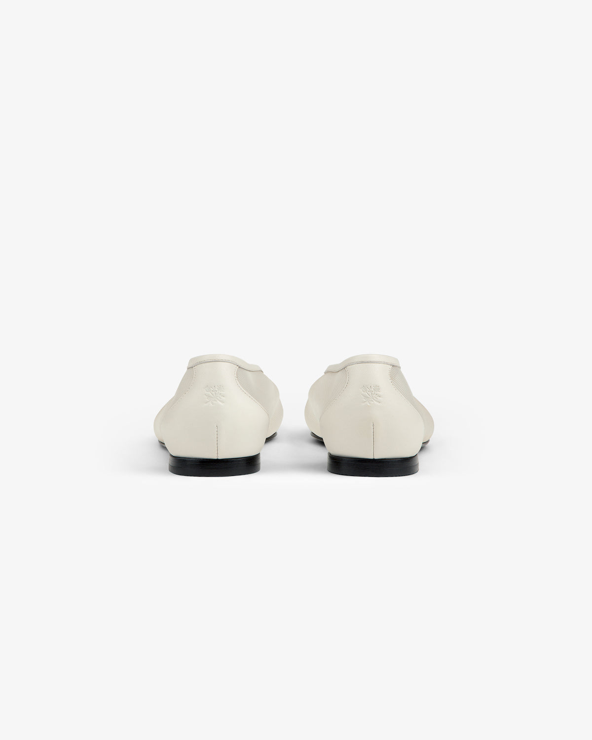 A pair of Mesh Ballet Flats in white shown from the back on a plain white background.