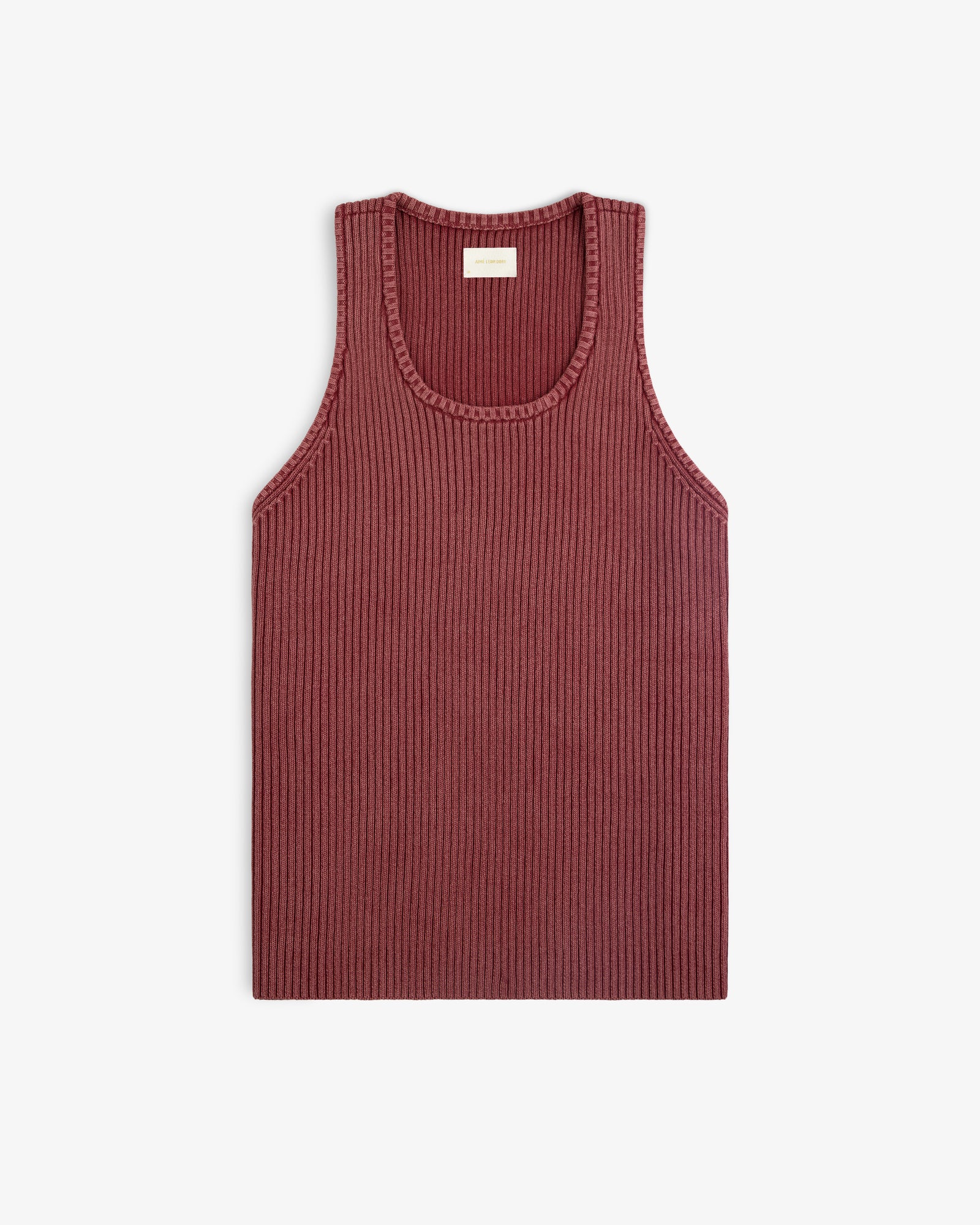 Stone Washed Knit Tank Top in maroon, sleeveless and ribbed, displayed flat on a white background.