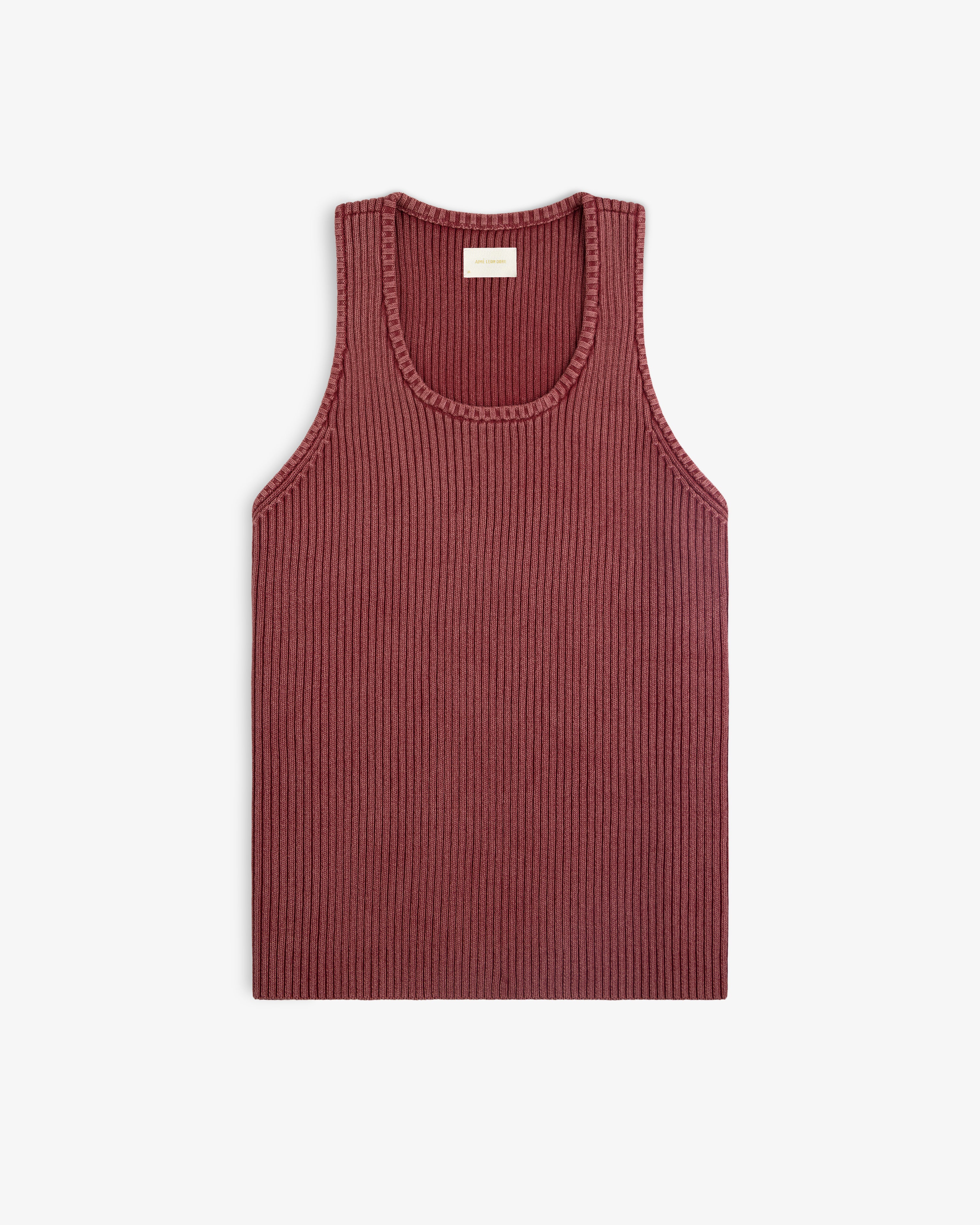 Stone Washed Knit Tank Top in maroon, sleeveless and ribbed, displayed flat on a white background.