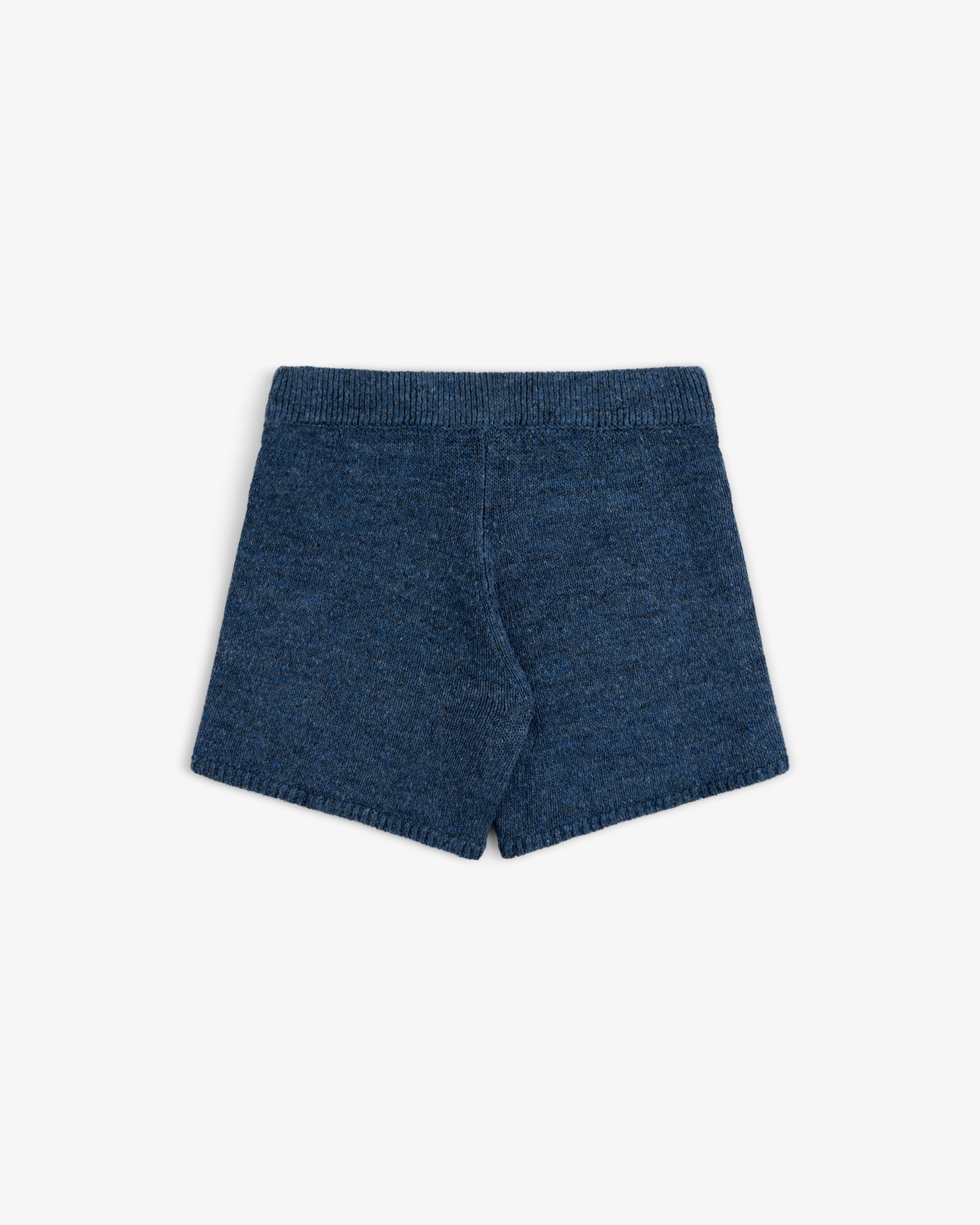 Linen Knit Drawstring Short shown from the back, featuring an elastic waistband against a white background.