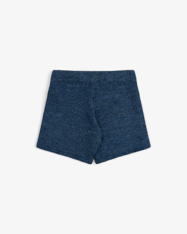 Linen Knit Drawstring Short shown from the back, featuring an elastic waistband against a white background.
