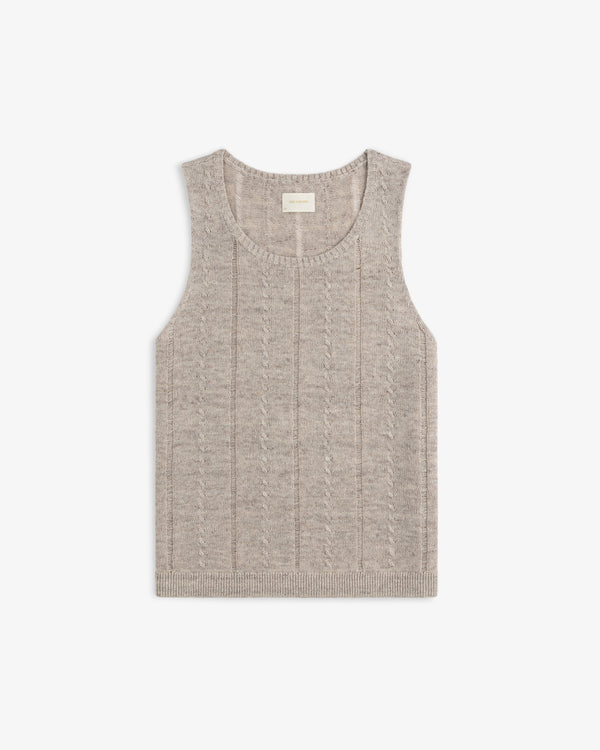 Light beige Pointelle Tank Top, sleeveless and cable-knit, shown flat on a white background.