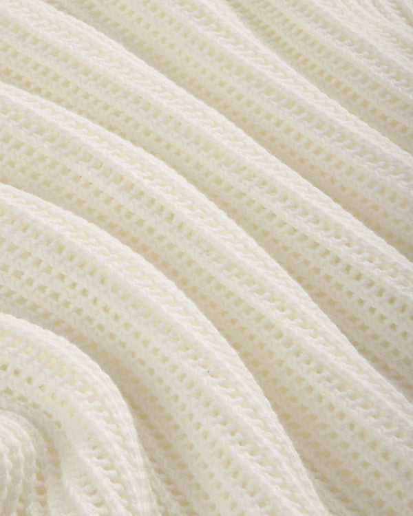 Close-up of the Mesh Knit Polo's soft, white ribbed fabric with a textured, wavy pattern.