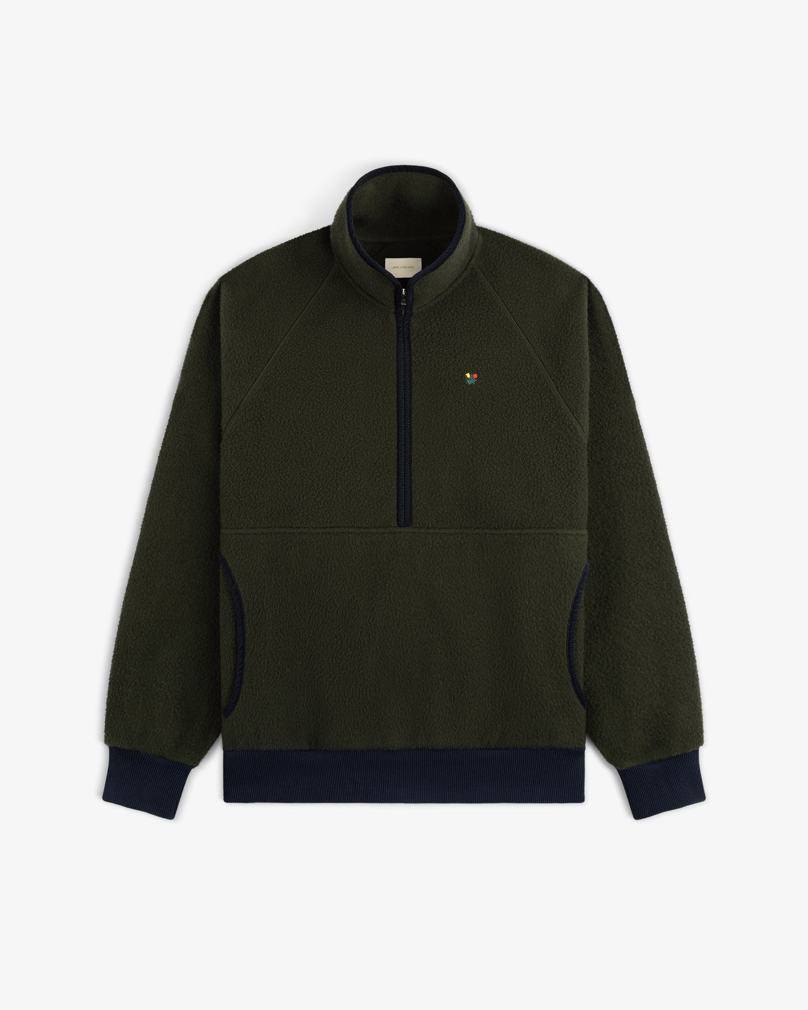 Casentino Crest Half-Zip Pullover in dark green with navy trim and a small chest logo.