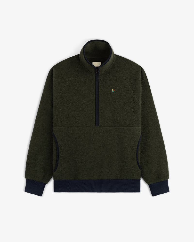 Casentino Crest Half-Zip Pullover in dark green with navy trim and a small chest logo.