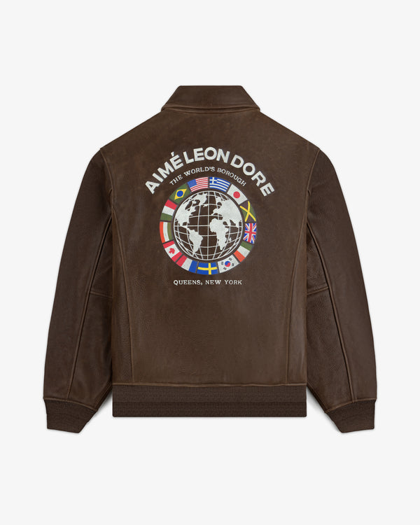 World's Borough Leather Flight Jacket