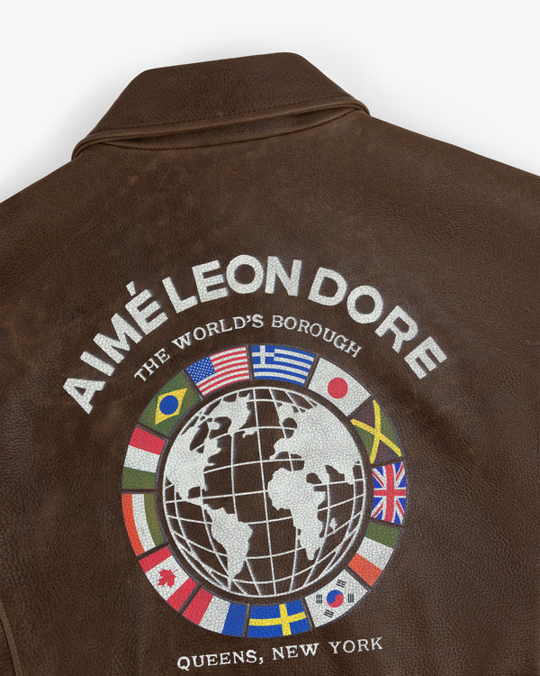 World's Borough Leather Flight Jacket