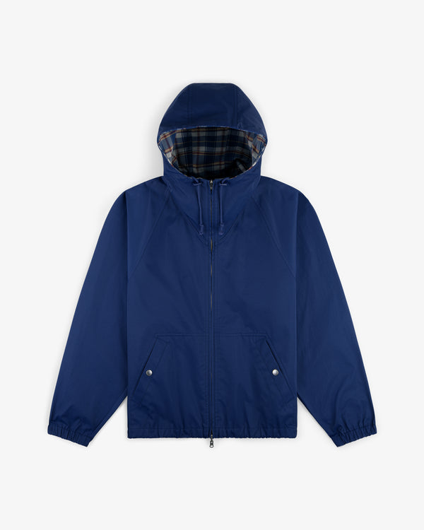 Reversible Madras Windbreaker with front zipper, elastic cuffs, and plaid lining on a white background.