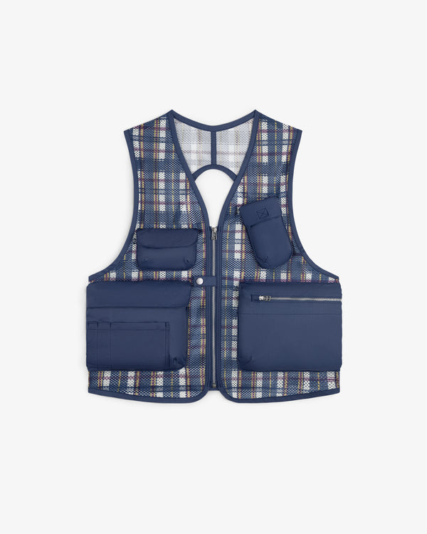 Nylon Madras Utility Vest with multiple front pockets and zip closure, shown on a white background.