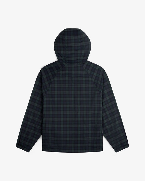 ALD Golf Lightweight Tips Windbreaker in green and navy plaid, shown from the back on a white background.