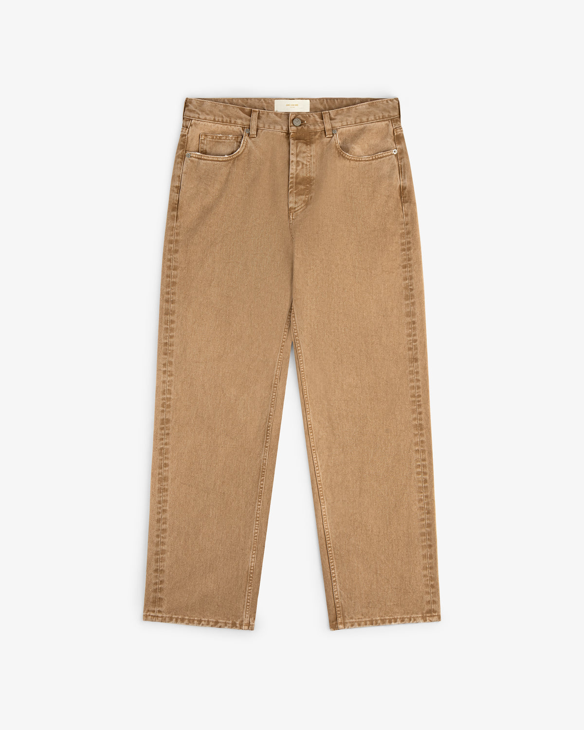 Relaxed Fit 5-Pocket Denim Pant in tan with straight legs, shown flat on a white background.