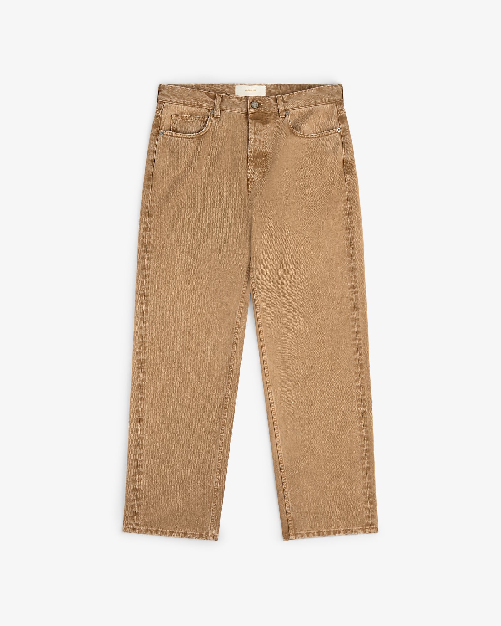 Relaxed Fit 5-Pocket Denim Pant in tan with straight legs, shown flat on a white background.