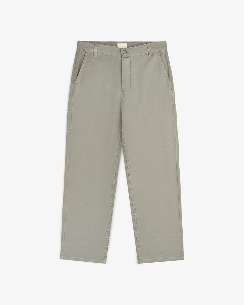 Light gray Linen Blend Carpenter Pant with side pockets, straight-leg, shown flat on a white background.