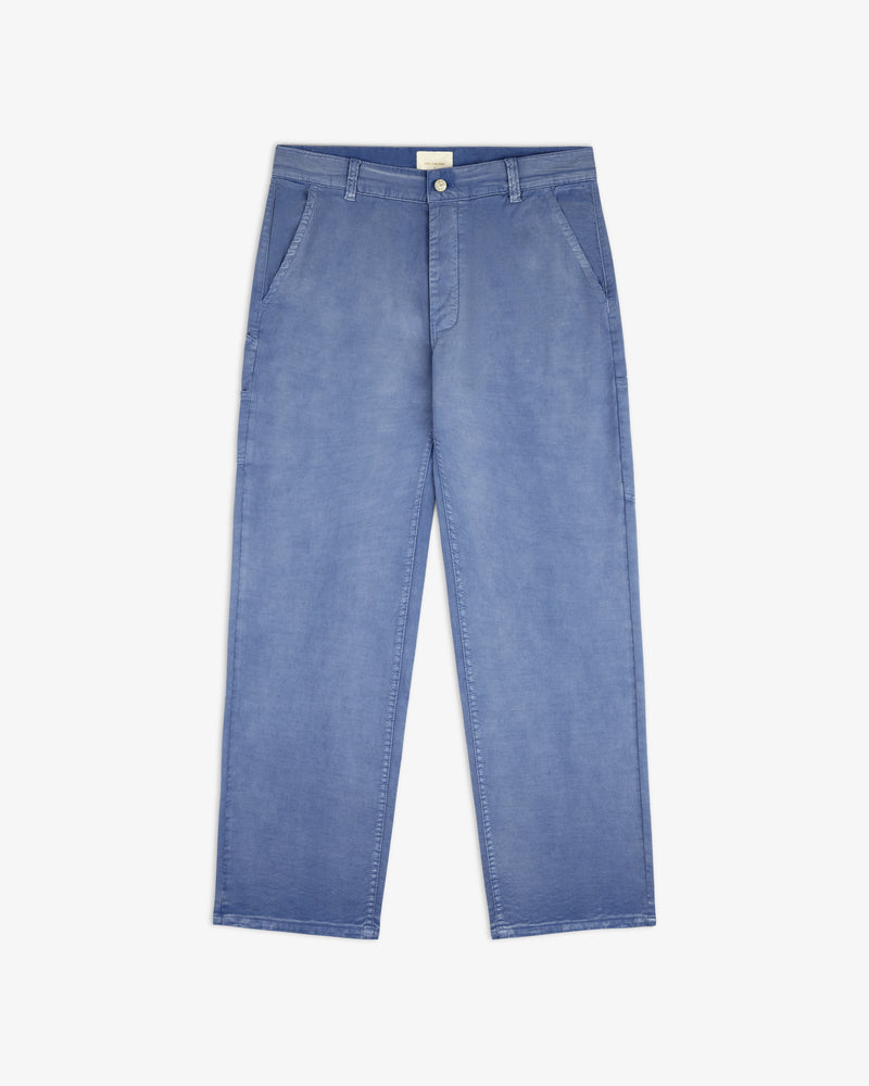 Light blue Linen Blend Carpenter Pant with side pockets, straight-leg fit, shown flat on a white background.
