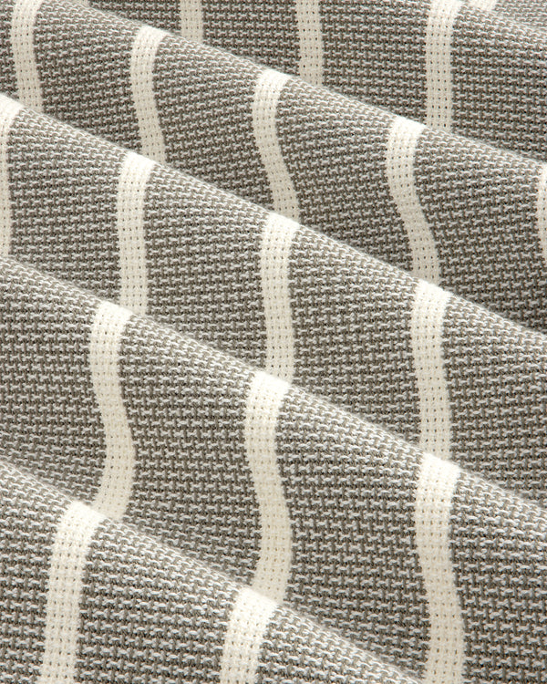 Close-up of Wide Leg Shore Pant in textured gray fabric with repeating white horizontal stripes.