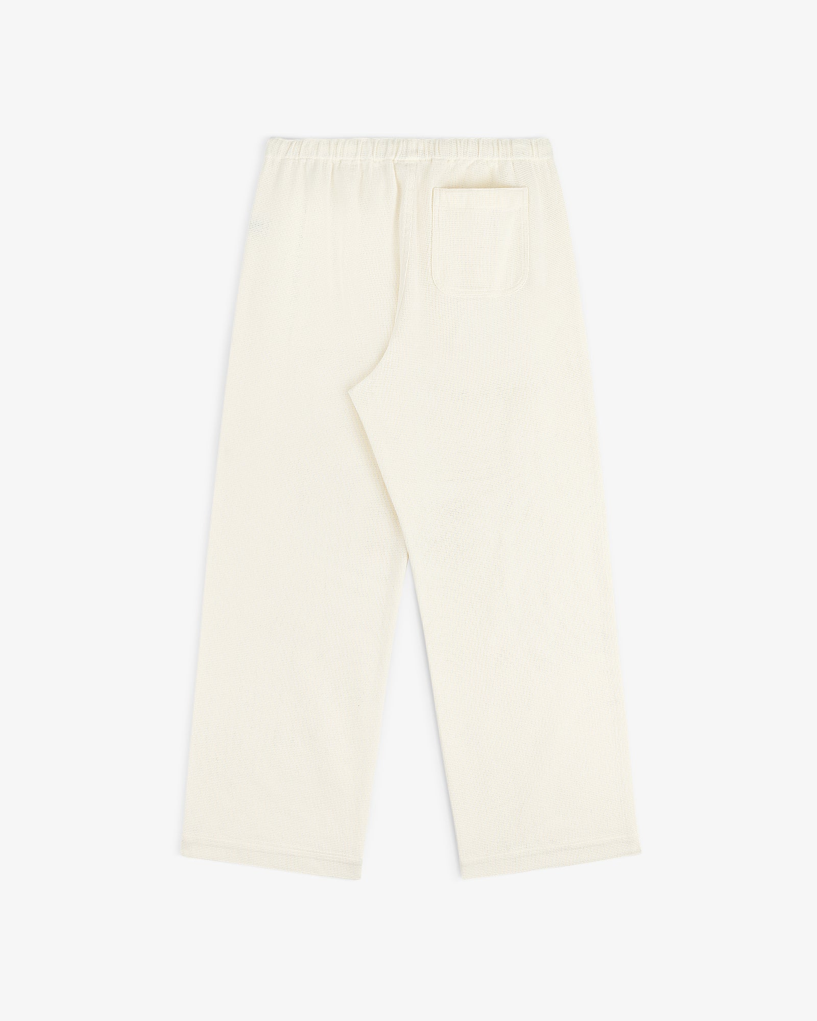 Off-white Wide Leg Shore Pant with elastic waistband and single back pocket, laid flat on a white background.