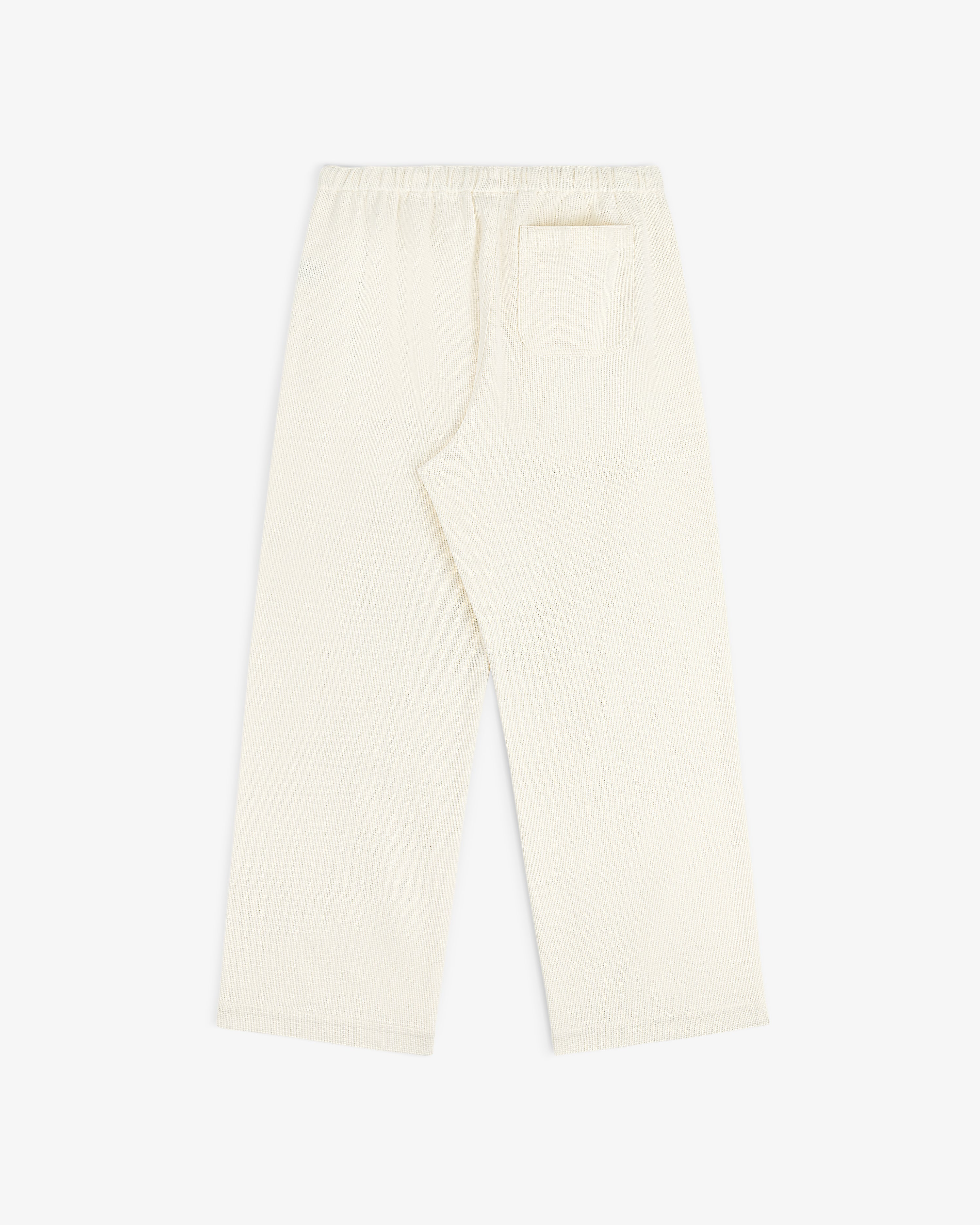 Off-white Wide Leg Shore Pant with elastic waistband and single back pocket, laid flat on a white background.